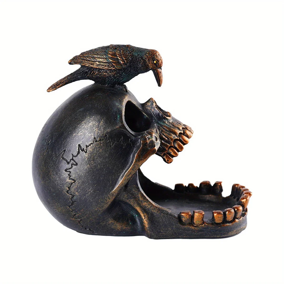 Raven and Skull Gothic Trinket Tray, Resin Catch All Dish for Jewellery, Keys and Rings, Dark Decor