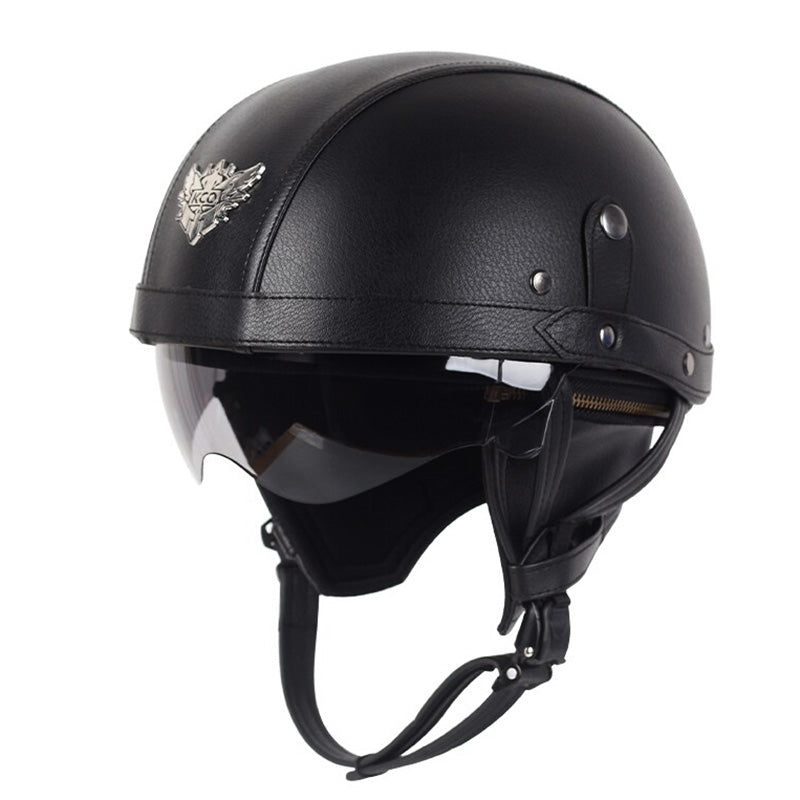 Vintage Style Motorcycle Helmet with Retractable Brown Visor, ABS Shell, EPS Padding and DOT Rating