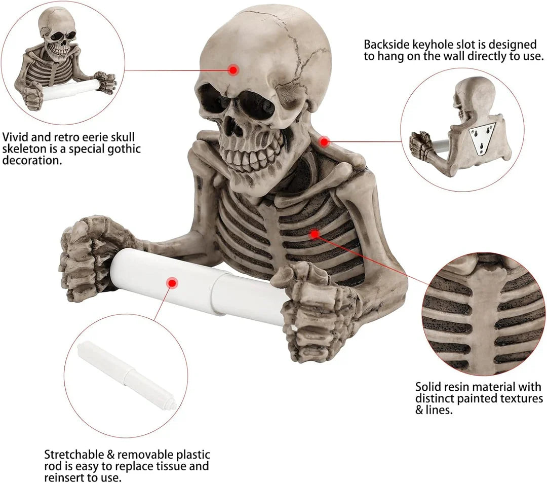 Skeleton Toilet Paper Holder, Gothic Skull Bathroom Decor with Spindle Roller and Screw Fixing Holes