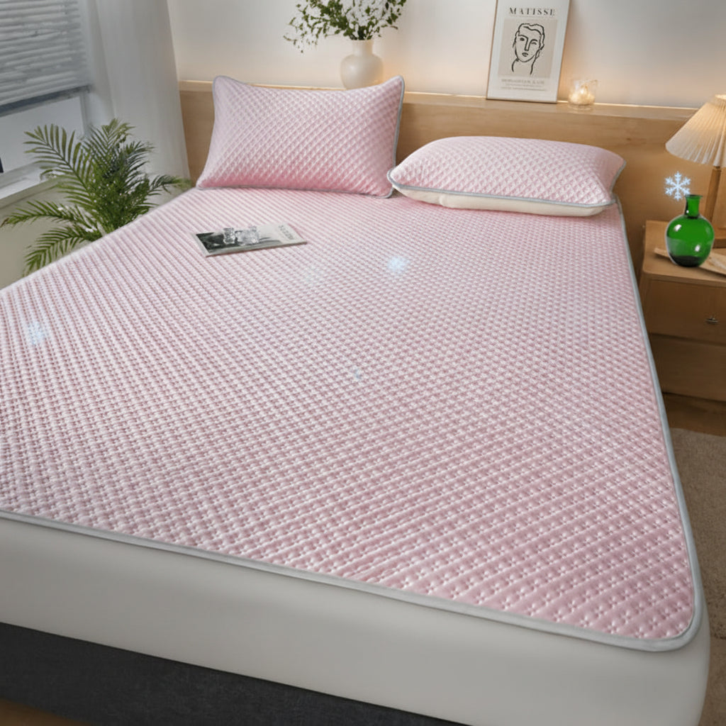 Foldable Cooling Sleep Mat with Soft Breathable Waffle Texture for Single and Double Beds in Summer
