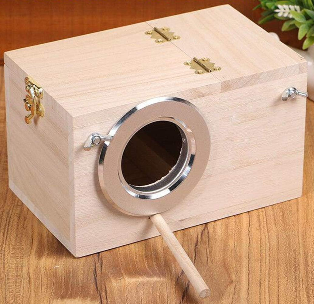 Wooden Bird Nesting Box with Perch - Cage-Mount Nest Box for Budgies & Small Birds