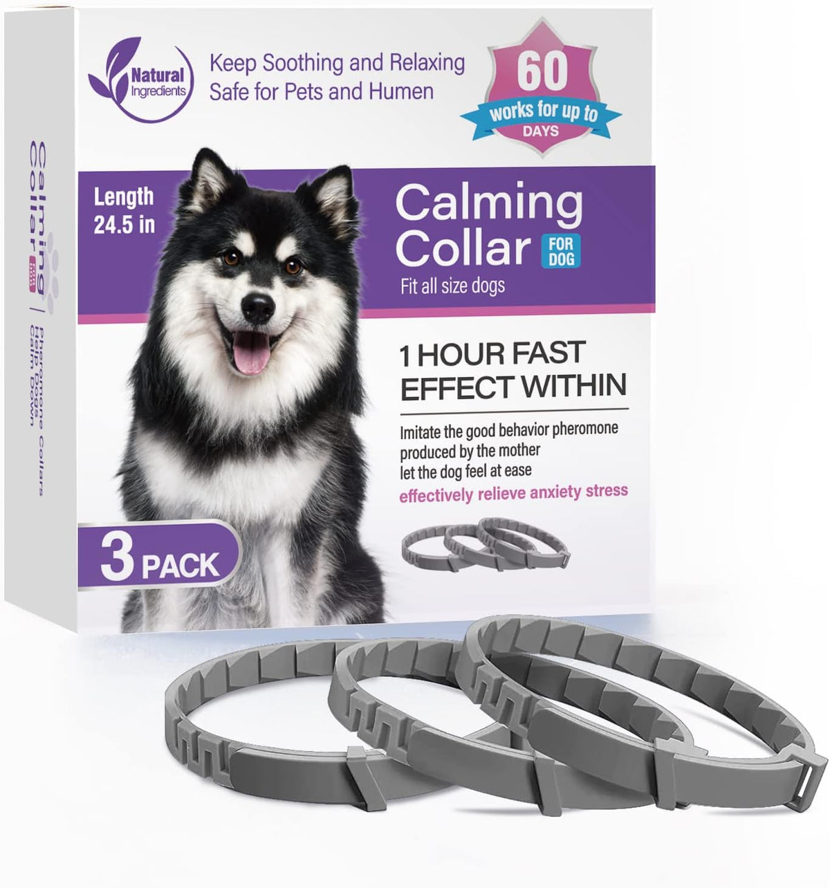 Pheromone Calming Dog Collar Triple Pack with Lavender and Chamomile, Adjustable Waterproof Collar