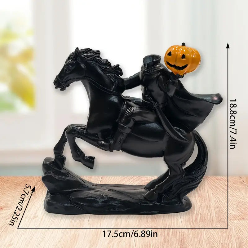 Headless Horseman Figurine, Hand Painted Resin Sleepy Hollow Halloween Statue with Removable Pumpkin