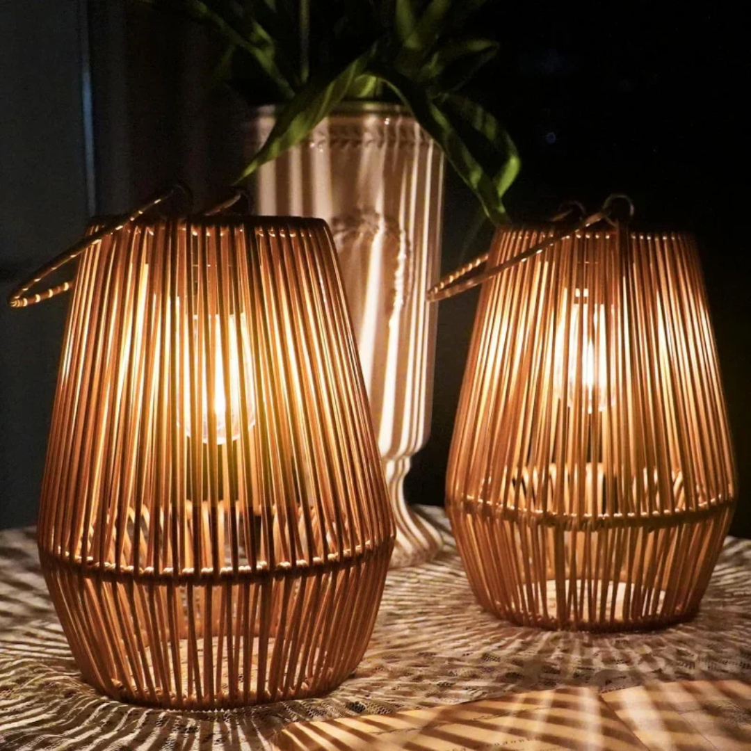 Handwoven Rattan Solar Garden Lantern with Automatic LED and Waterproof Design, Portable