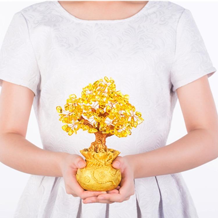 Citrine Money Tree Gemstone Ornament for Feng Shui Home and Office Decor Gifting