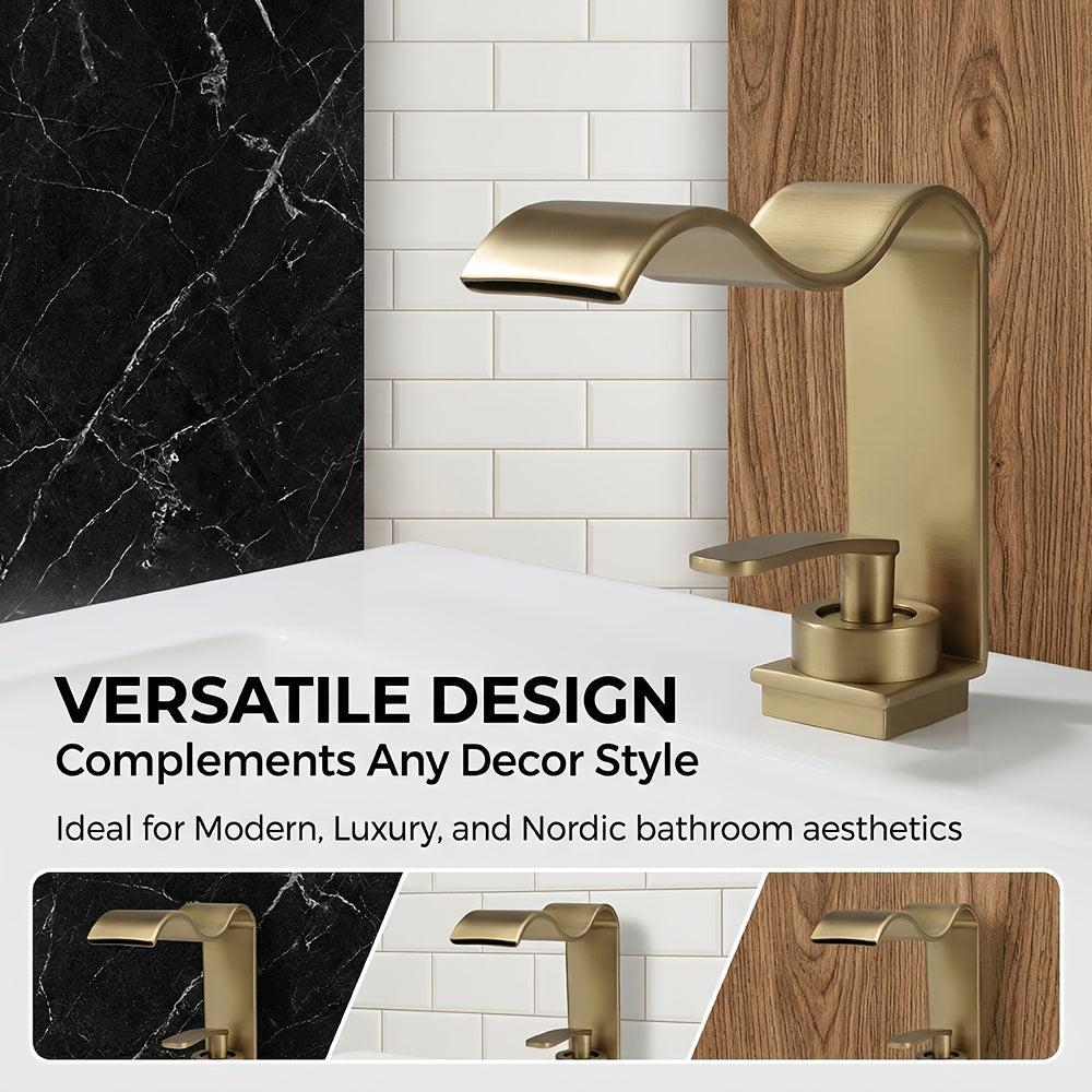 Brushed Brass Waterfall Basin Tap for Above Counter Sinks, Single Lever Mixer with Ceramic Valve