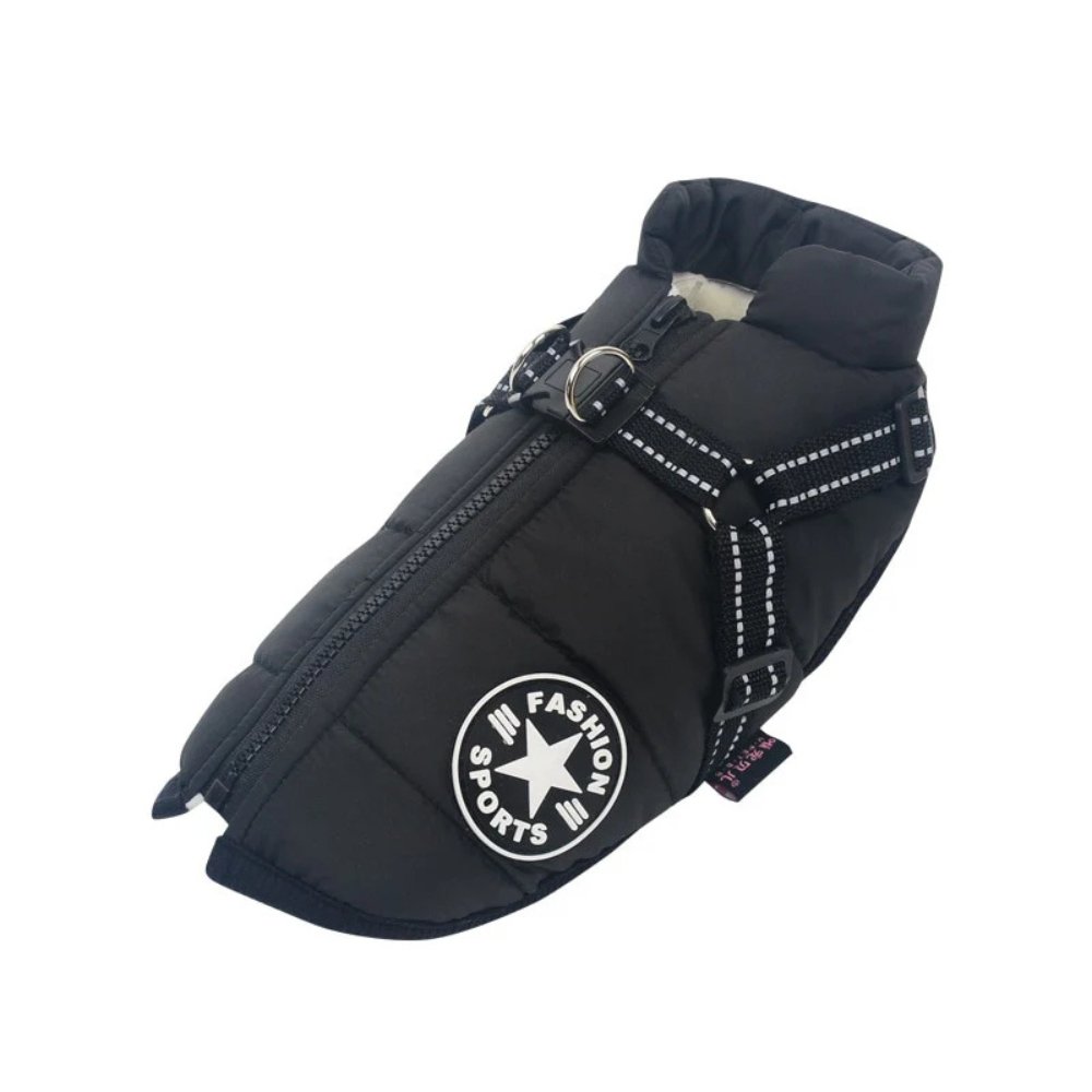 DryPaw Waterproof Dog Coat with Fleece Lining, Built-In Harness and Reflective Hood