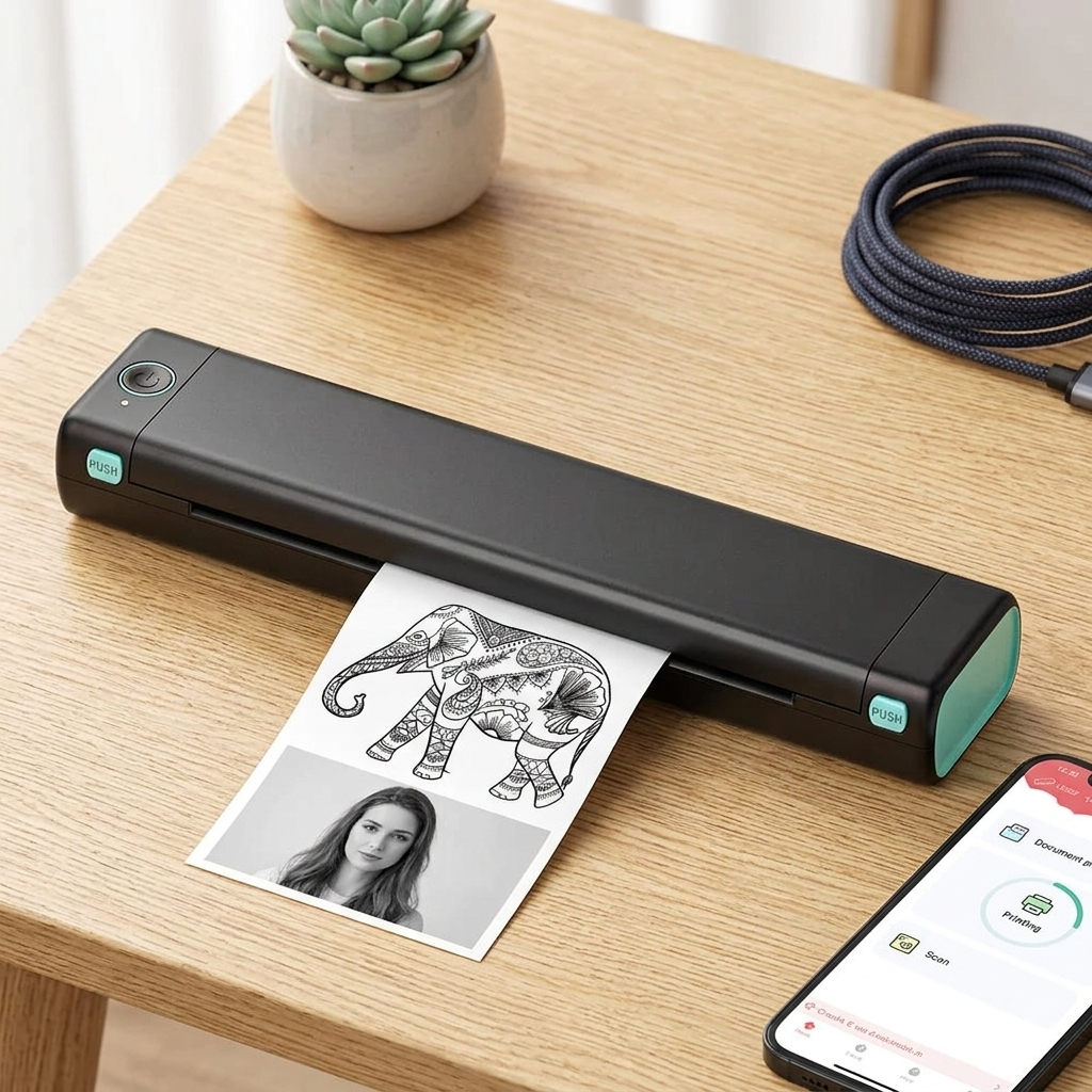 Portable Thermal Printer - Black Green lifestyle