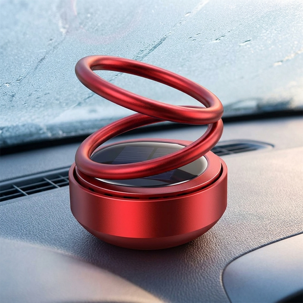 Red solar car heater defogger on dashboard b12-e70114aa