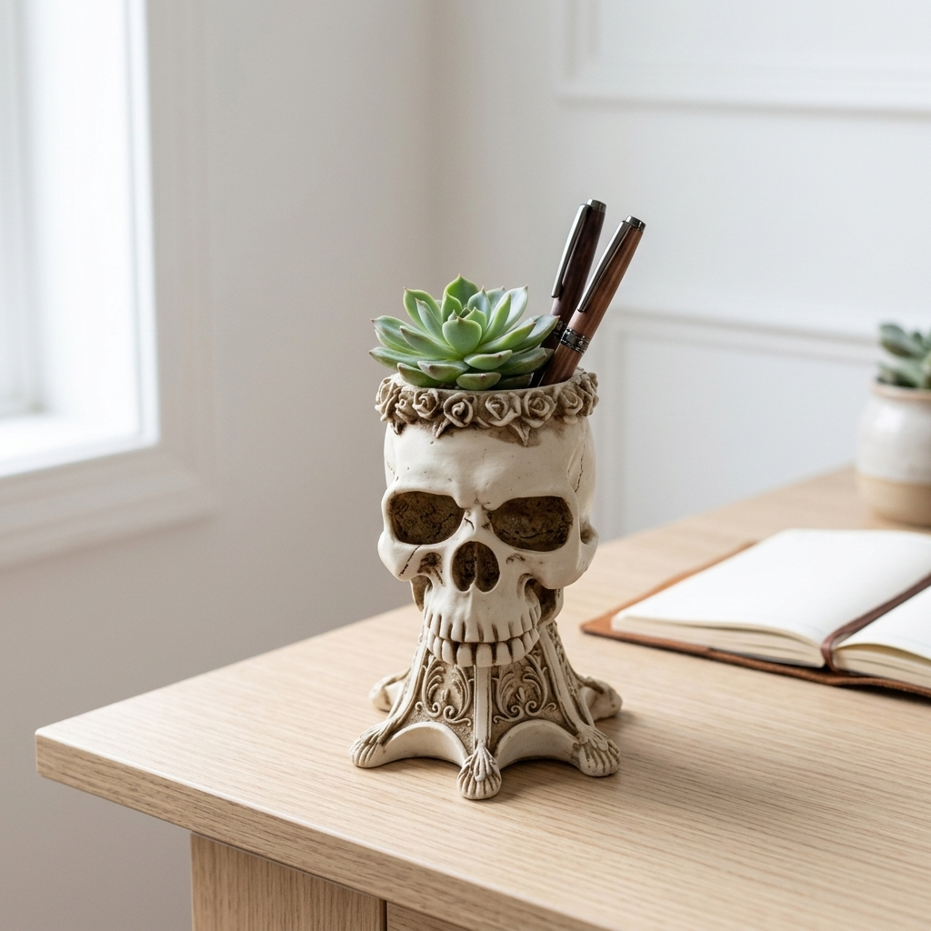 Gothic Skull Vase and Pen Holder - White lifestyle | b13-f7e50d58
