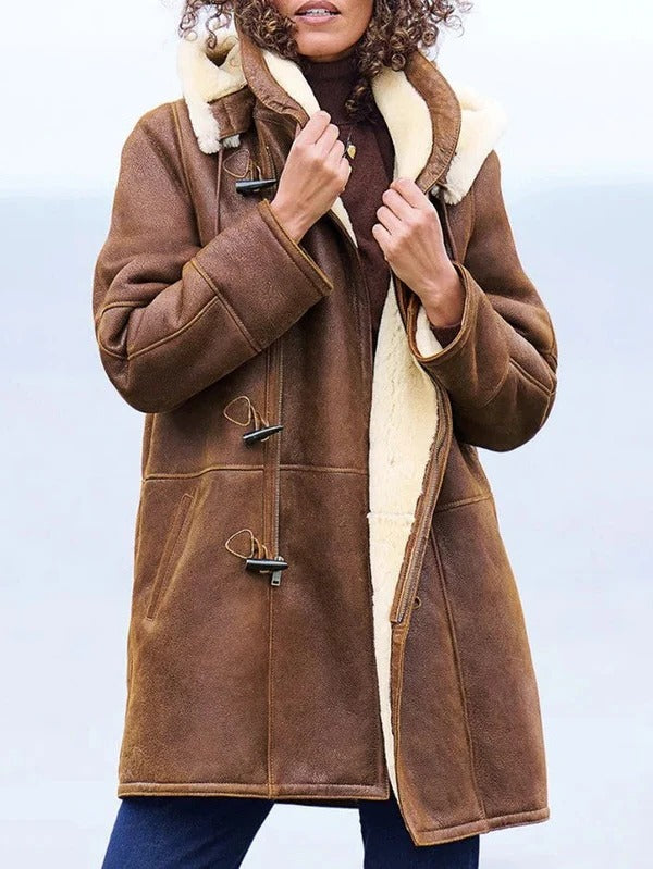 Womens Long Winter Down Jacket with Adjustable Hood Warm Parka Style Coat in Brown Sizes S to 2XL