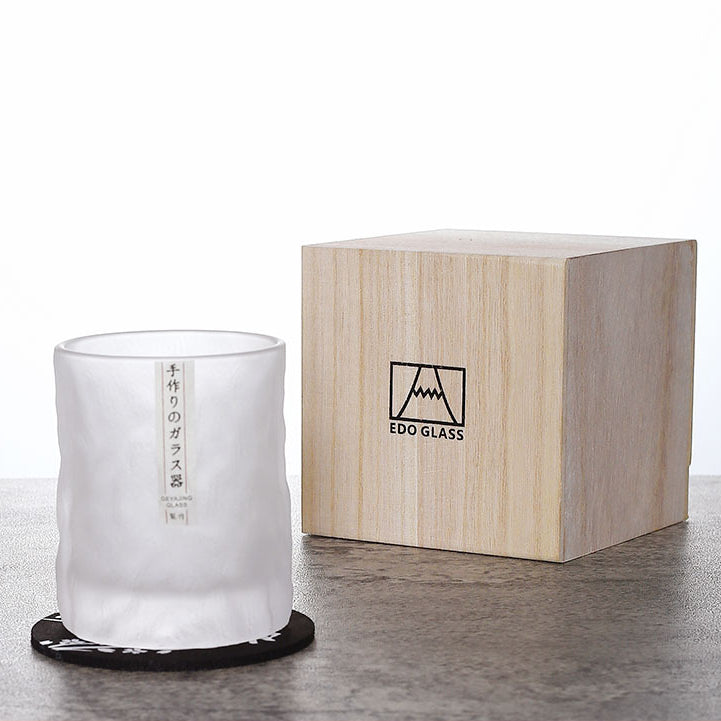 Japanese Edo Kiriko Glacier Whisky Glasses - Hand-Cut Glassware with Wooden Box