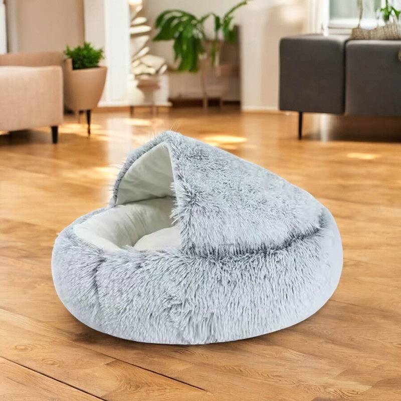 Cozy Pet Cave Bed - Soft Plush Cat & Dog Cave House, Anxiety Relief, Non-Slip Base