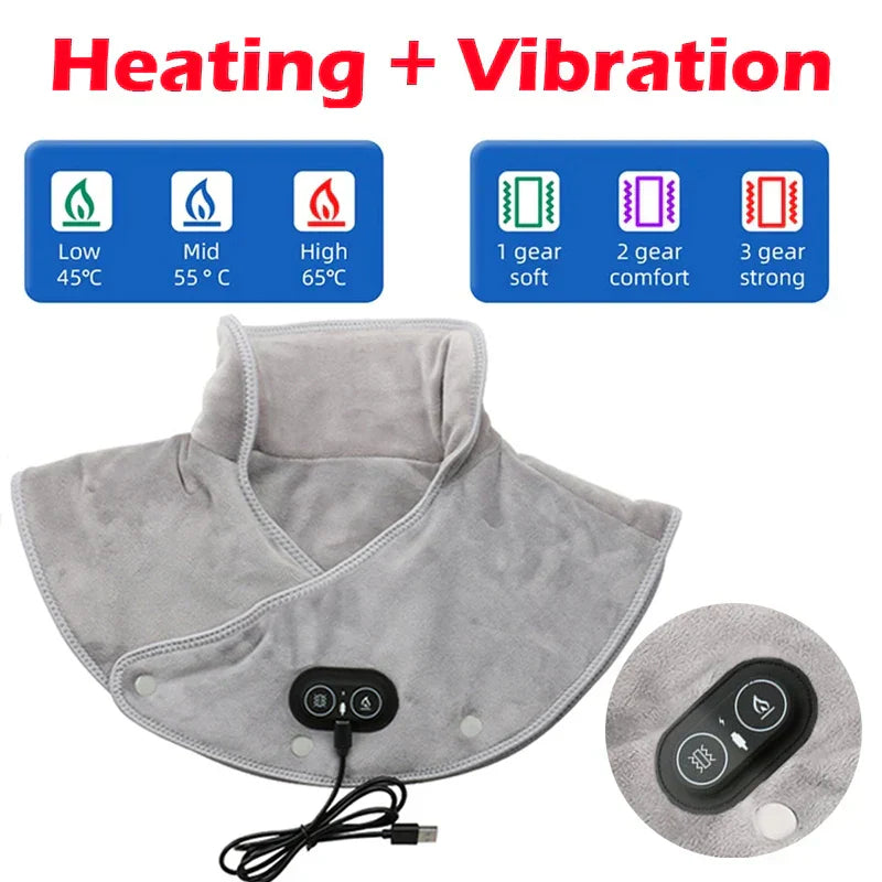 Warm Neck and Shoulder Massager with Heated Plush Wrap and Gentle Vibration
