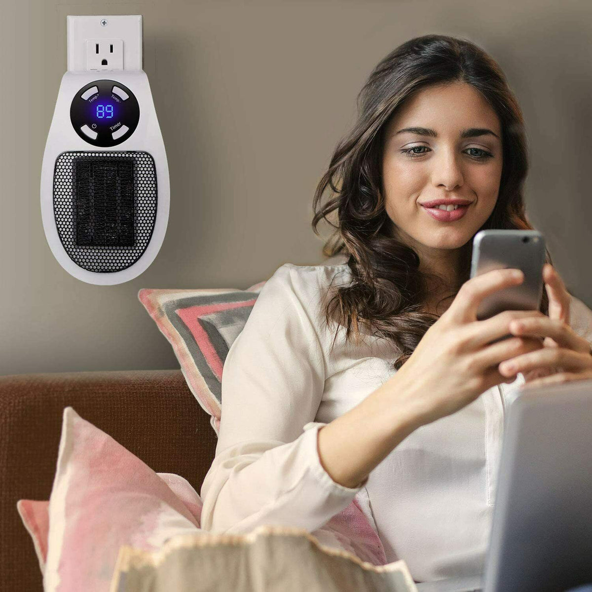 Mini Plug In Personal Space Heater 500W with Remote Control LED Display and Timer High and Low Modes