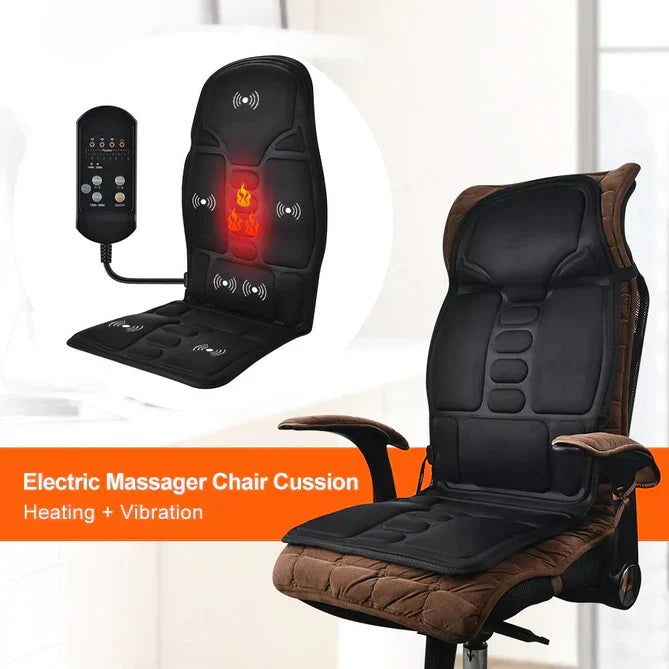 Heated Massage Seat Cushion with 8 Vibration Motors, Back and Neck Massager for Chair, Home and Car