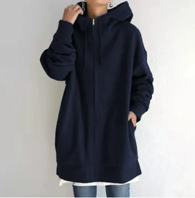 Women's Cozy Oversized Zip Hoodie with Soft Fabric, Relaxed Fit and Full-Zip Front