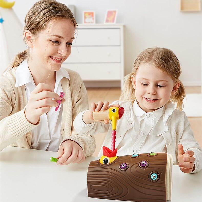 Magnetic Bird Feeding Toy for Toddlers, Wooden Color-Sorting Learning Game Toy Set