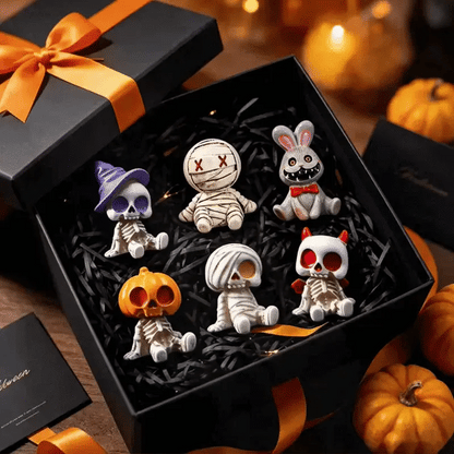 Mini Skeleton Figurine Set of 6, Halloween Resin Skeleton and Mummy Statues for Desk and Bonsai