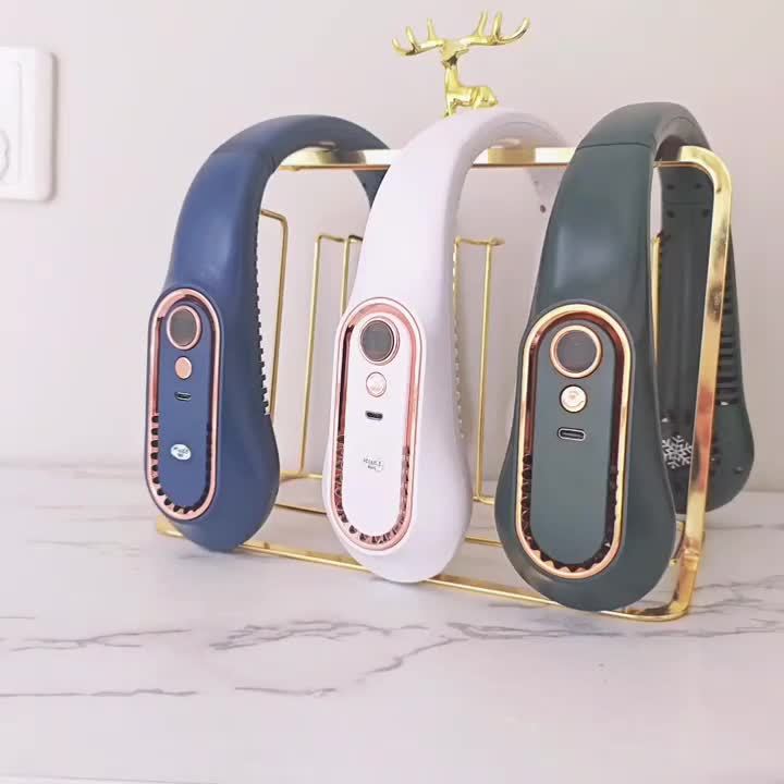 Bladeless Neck Cooling Fan with Five Speeds, Digital Display and USB Rechargeable Hands Free Design
