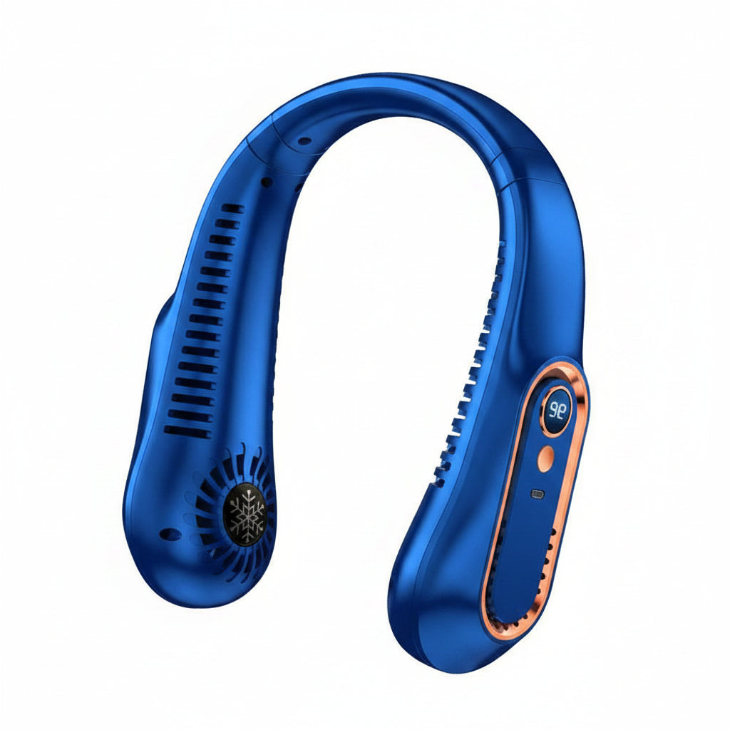 Bladeless Neck Cooling Fan with Five Speeds, Digital Display and USB Rechargeable Hands Free Design