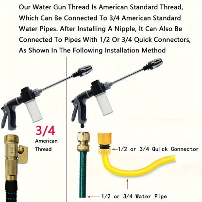 AQUAFORCE High-Pressure Garden Water Gun with Foam Cannon Attachment for Car Washing
