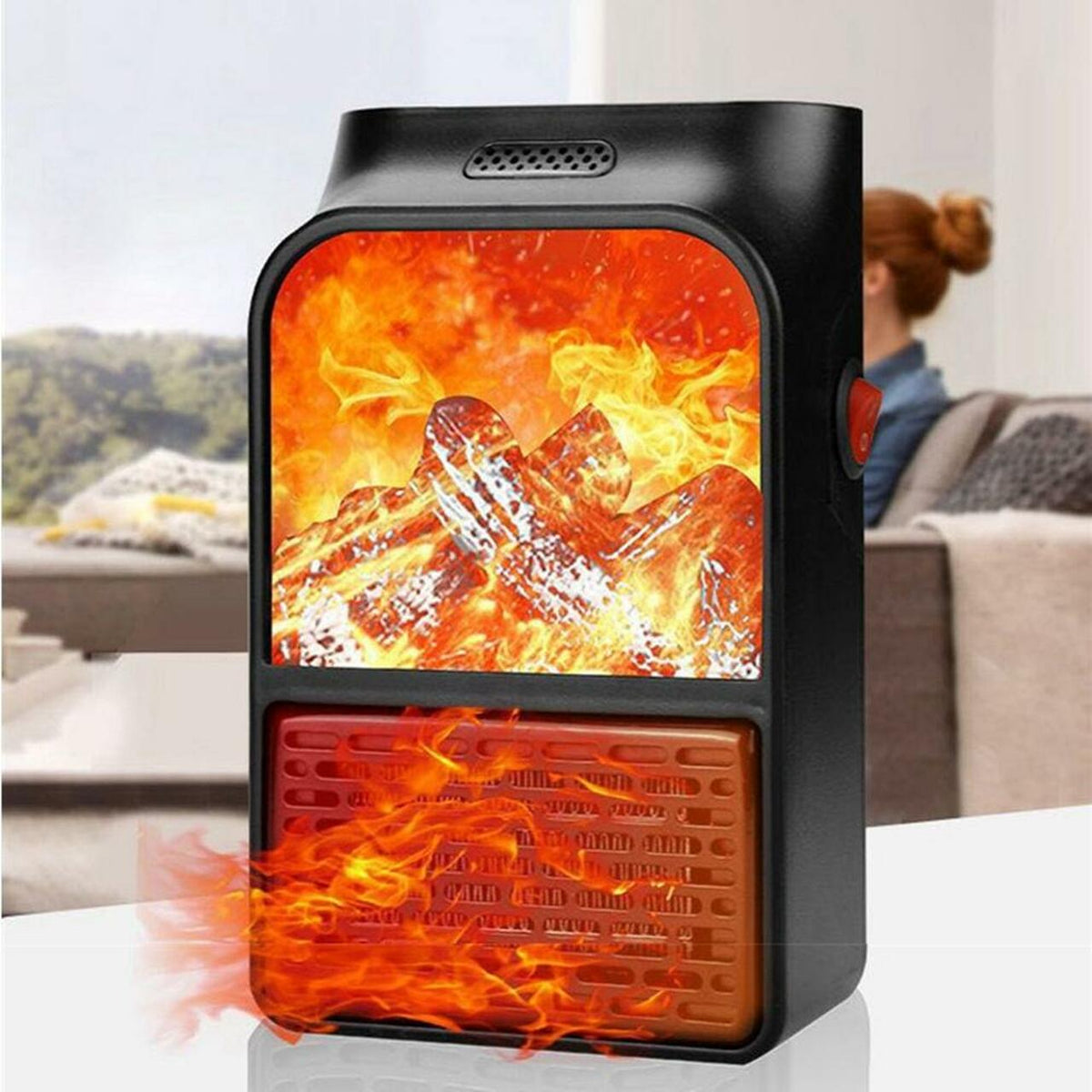 Portable Plug In Space Heater with Remote Control Digital Display Timer and Log Flame Effect