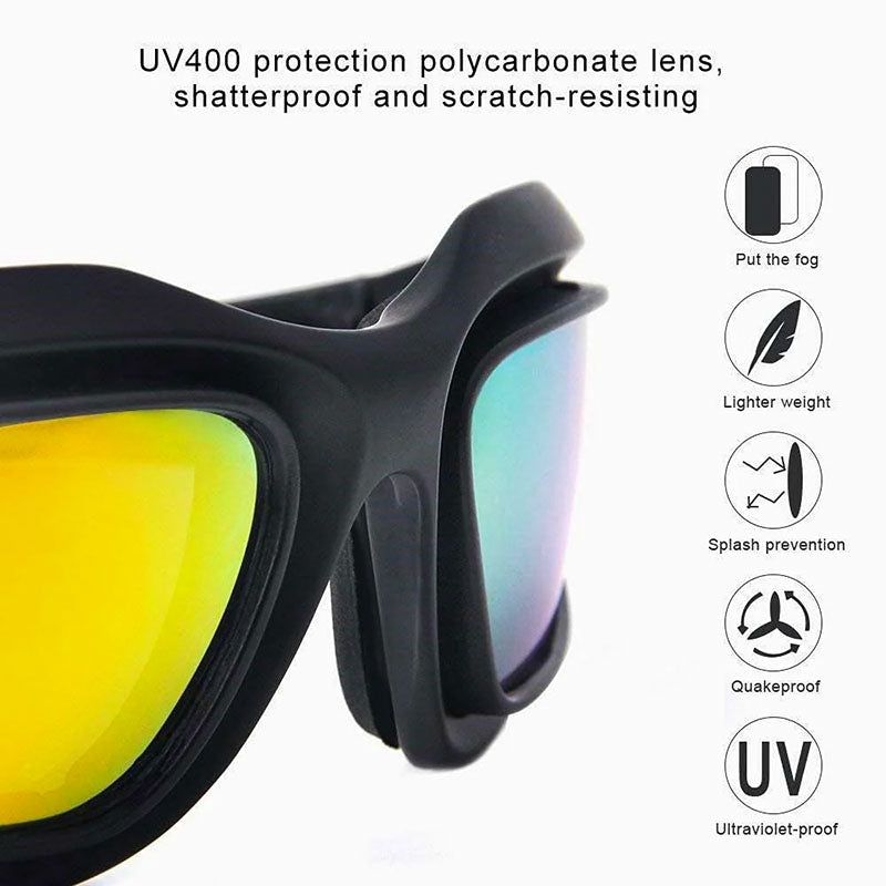 Polarised UV400 Motorcycle Sunglasses with Wraparound Frame, Interchangeable Lenses and Case