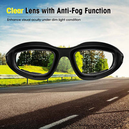 Polarised UV400 Motorcycle Sunglasses with Wraparound Frame, Interchangeable Lenses and Case