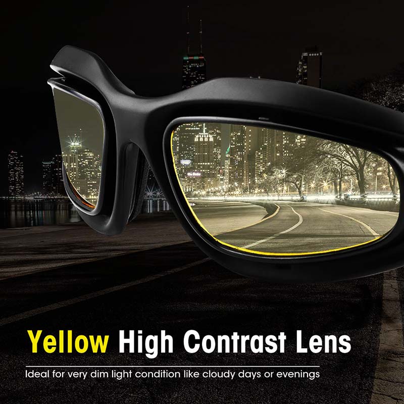 Polarised UV400 Motorcycle Sunglasses with Wraparound Frame, Interchangeable Lenses and Case