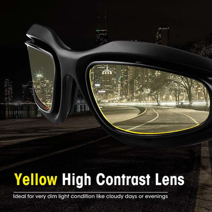 Polarised UV400 Motorcycle Sunglasses with Wraparound Frame, Interchangeable Lenses and Case