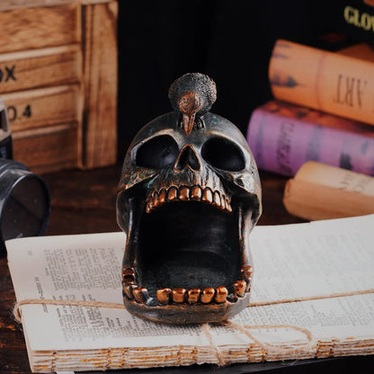 Raven and Skull Gothic Trinket Tray, Resin Catch All Dish for Jewellery, Keys and Rings, Dark Decor
