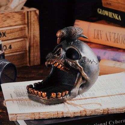 Raven and Skull Gothic Trinket Tray, Resin Catch All Dish for Jewellery, Keys and Rings, Dark Decor