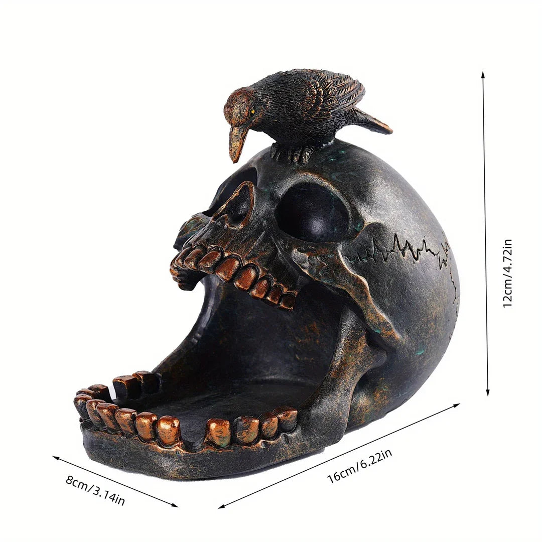 Raven and Skull Gothic Trinket Tray, Resin Catch All Dish for Jewellery, Keys and Rings, Dark Decor