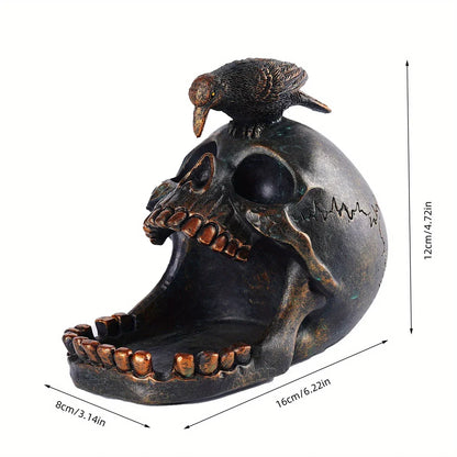 Raven and Skull Gothic Trinket Tray, Resin Catch All Dish for Jewellery, Keys and Rings, Dark Decor