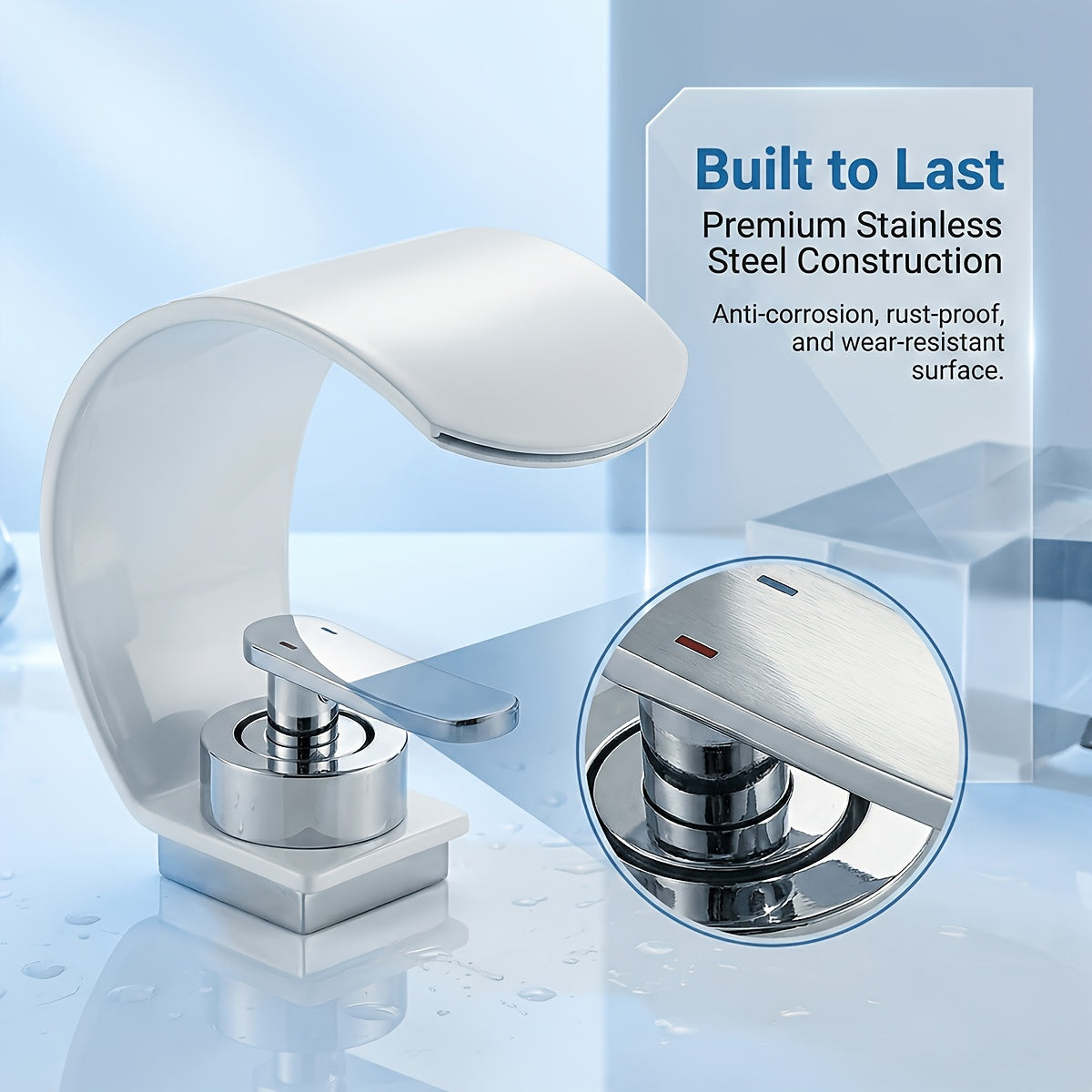 Waterfall Basin Tap for Vanity Sinks in 304 Stainless Steel with Single Lever and Ceramic Valve