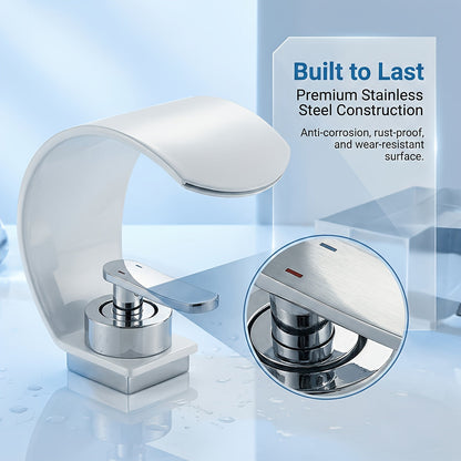 Waterfall Basin Tap for Vanity Sinks in 304 Stainless Steel with Single Lever and Ceramic Valve