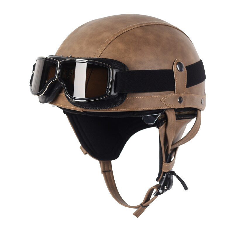 Vintage Style Motorcycle Helmet with Retractable Brown Visor, ABS Shell, EPS Padding and DOT Rating