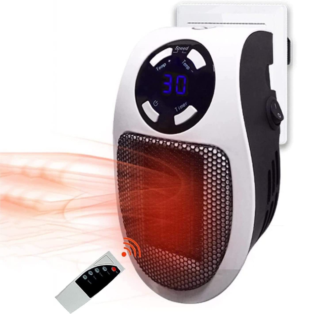 Mini Plug In Personal Space Heater 500W with Remote Control LED Display and Timer High and Low Modes