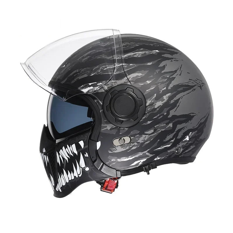 Classic Vintage Modular Motorcycle Helmet with Double Visor, Detachable Chin Guard, DOT and ECE