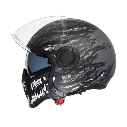 Classic Vintage Modular Motorcycle Helmet with Double Visor, Detachable Chin Guard, DOT and ECE