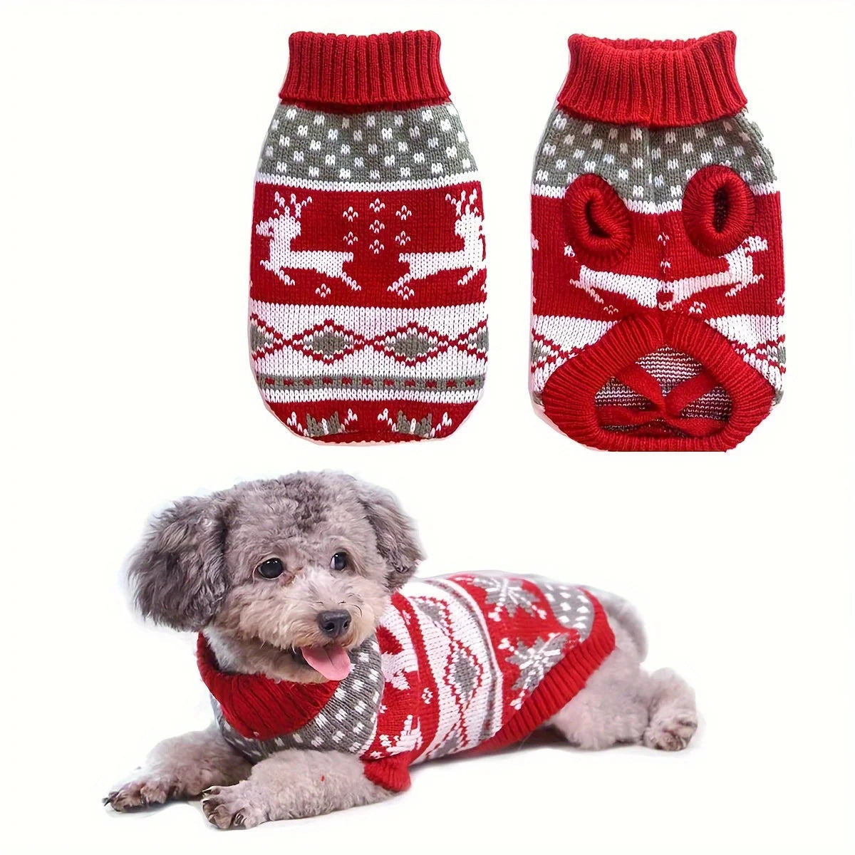 Knitted Dog Christmas Sweater for Small and Medium Pets Cosy Red Acrylic Knit Pet Jumper S to XL