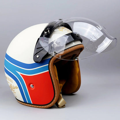 Vintage Style Motorcycle Helmet with DOT and ECE Certification, Clear and Dark Visors and Brim