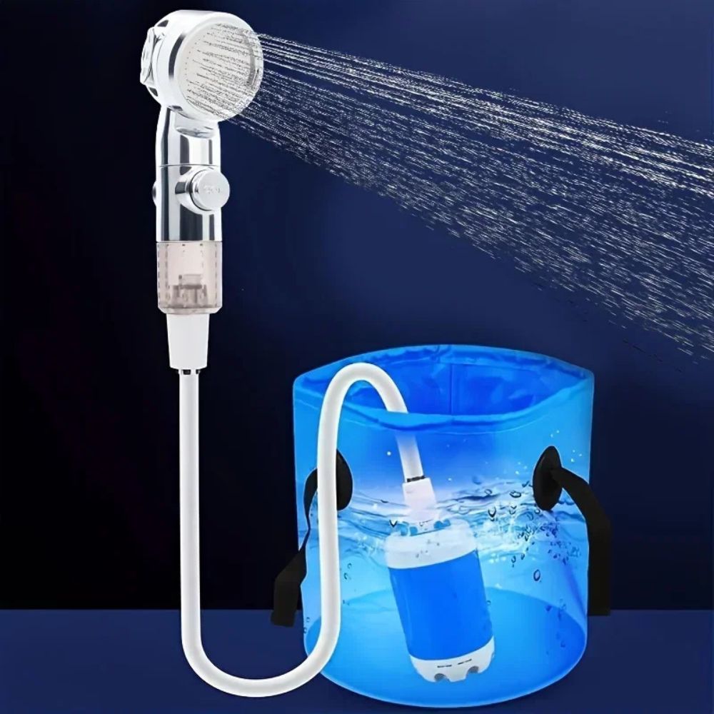 Portable USB Rechargeable Shower Pump with Adjustable Water Flow Cordless Camping Shower Head