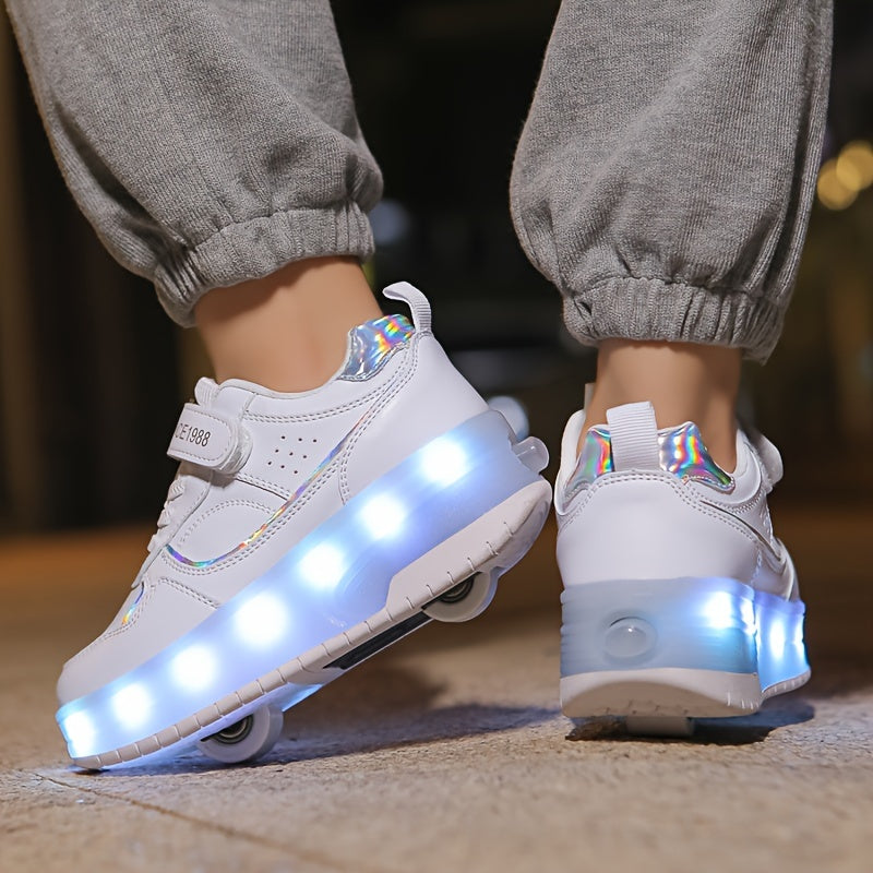 Children's Roller Sneakers with Retractable Wheels and Rechargeable LED Light-Up Sole