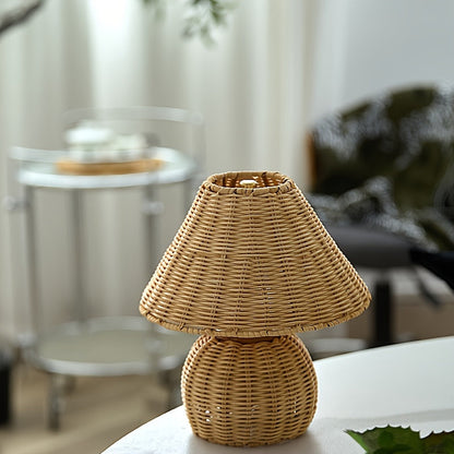 Bamboo Woven Desk Lamp with USB-Powered Ambient Glow, Handwoven Boho Rustic Style
