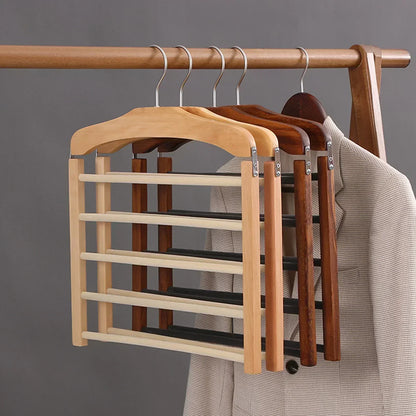 Wooden Multi Bar Trouser Hanger with Metal Hardware, Space Saving Closet Organiser for Trousers