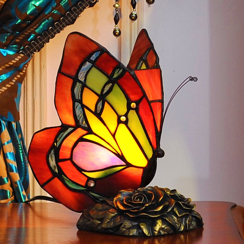 Floral Ceramic Table Lamp - Victorian-Inspired Resin Shade with Butterfly Detail