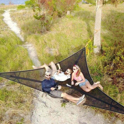 Triangular Multi-Person Hammock with 3-Point Suspension System for Outdoor Lounging