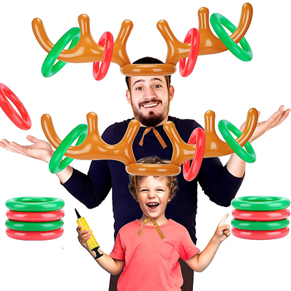 Reindeer Antler Ring Toss Christmas Game Inflatable Antler Hat with Rings for Kids and Adults Party